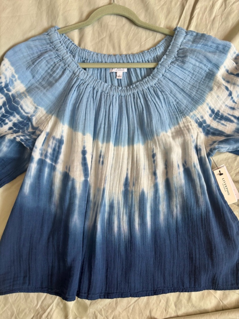 Liverpool Blue Ombre Tie-Dye Smocked-Neck Tunic